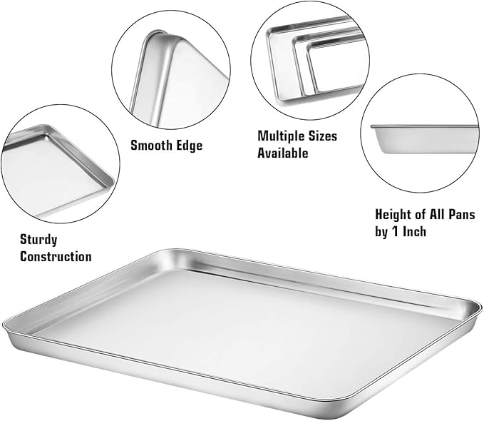 Wildone Baking Sheet with Silicone Mat Set, Set of 6 (3 Sheets + 3 Mats), Stainless Steel Cookie Sheet Baking Pan with Silicone Mat, Non Toxic & Heavy Duty & Easy Clean