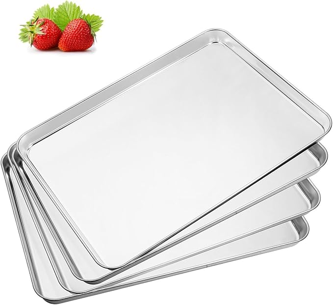 Baking Sheet Set of 4, Yododo Cookie Sheets Metal Stainless Steel Tray Baking Pans, Rectangle Size 16 x 12 x 1 inch, Mirror Polishing & Dishwasher Safe, Non Toxic & Healthy, Rust Free & Easy Clean