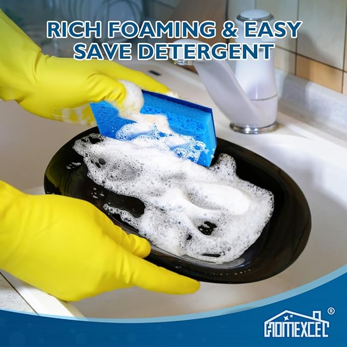 HOMEXCEL Sponges Kitchen 6pcs, Non-Scratch Sponges for Dishes, Scrub Cleaning Sponge Safe on Non-Stick Cookware, Dual Sided Dish Sponge for Kitchen, Household, Bathroom and More