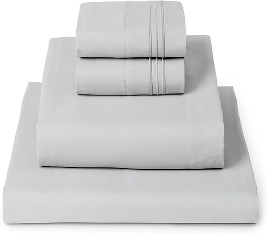 Mellanni California King Sheets Set - 4 PC Iconic Collection Bedding - Hotel Luxury, Extra Soft, Cooling Bed Sheets - Wrinkle, Fade, Stain Resistant (Cal King, Light Gray)