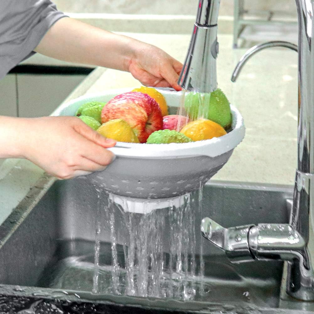 QiMH Collapsible Colander and Strainer, 5 Quart(1.25 gal), Heavey Duty Kitchen Drainer Basket for Pasta, Veggies and Fruits, New Home Apartment Essentials