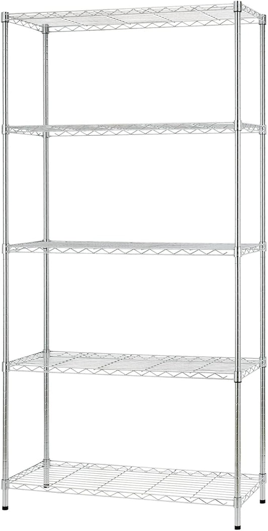FDW 14" D×36" W×72" H Wire Shelving Unit Metal Shelf with 5 Tier Adjustable Layer Rack Commercial Strong Steel for Restaurant Garage Pantry Kitchen，Chrome