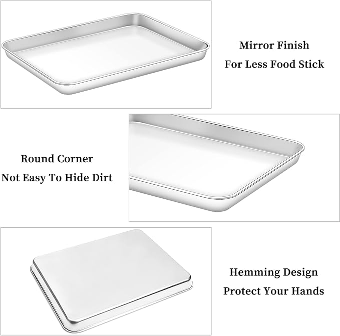 Deedro Baking Sheet with Rack Set [2 Sheets + 2 Racks], Stainless Steel Cookie Half Sheets Baking Pan Oven Tray with Cooling Rack, 12 x 10 x 1 Inch, Heavy Duty, Non-toxic, Easy Clean