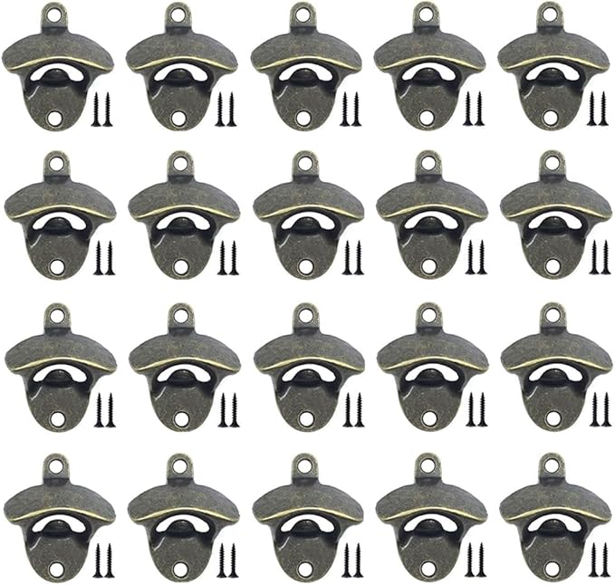 20 Pack Bottle Opener Wall Mounted, Vintage Beer Bottle Opener with Screws for Bars KTV Hotels Homes, (Bronze)