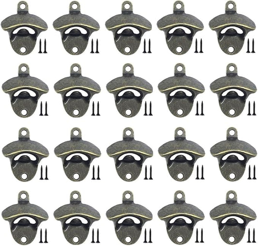 20 Pack Bottle Opener Wall Mounted, Vintage Beer Bottle Opener with Screws for Bars KTV Hotels Homes, (Bronze)