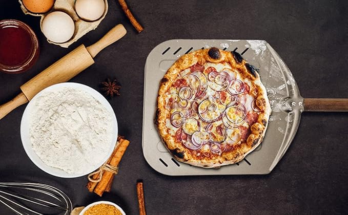Q Pizza Aluminium 12" Pizza Peel with Long Handle, Pizza Spatula, Turning Paddle for Grill Oven, Kitchen Cooking Accessory for Baking Bread Pastry Dough Pie & Cake, PT202
