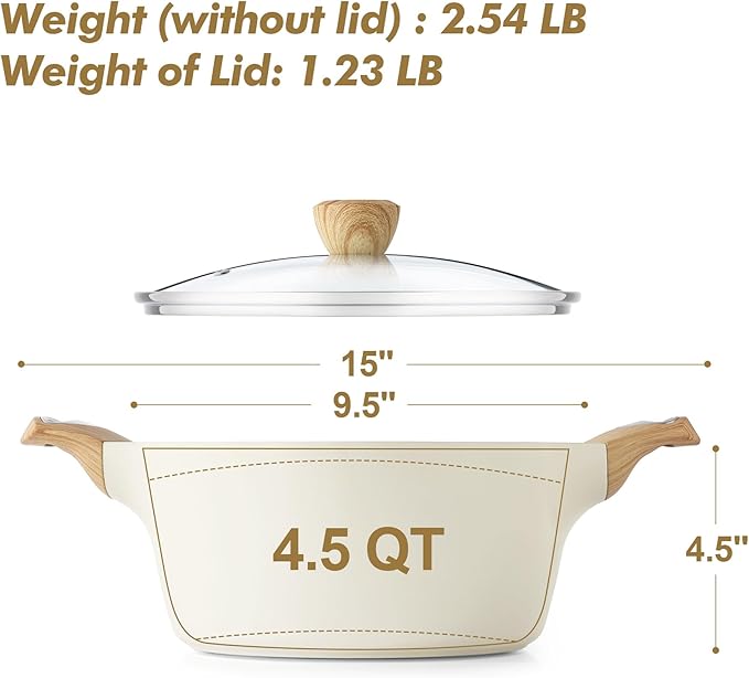 SENSARTE Ceramic Nonstick Stock Pot with Lid, 2.6/4.5/6.6 QT Soup Pot Casserole Pot, Non-toxic Healthy Pasta Pot, Large Cooking Pot Stew Pot, Induction Compatible, PFOA PFAS PTFE Free, White