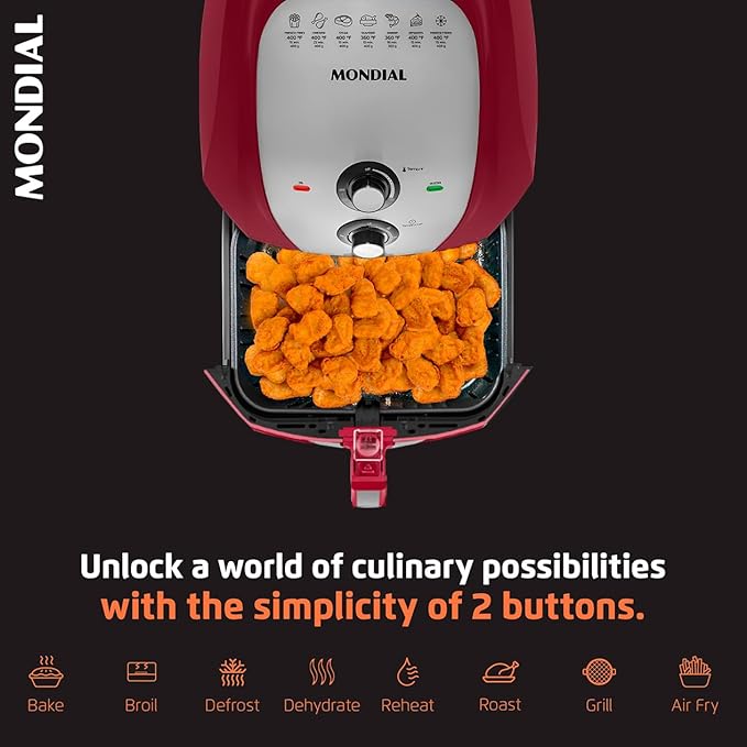 Air Fryer - 8.6 Quart Extra-Large Air Fryer, 2 Simple Dial Controls, 1800 Watts - Quick Heat Circulation Technology, Low Fat Cooking Less Calories - Removable Squared Basket - Red