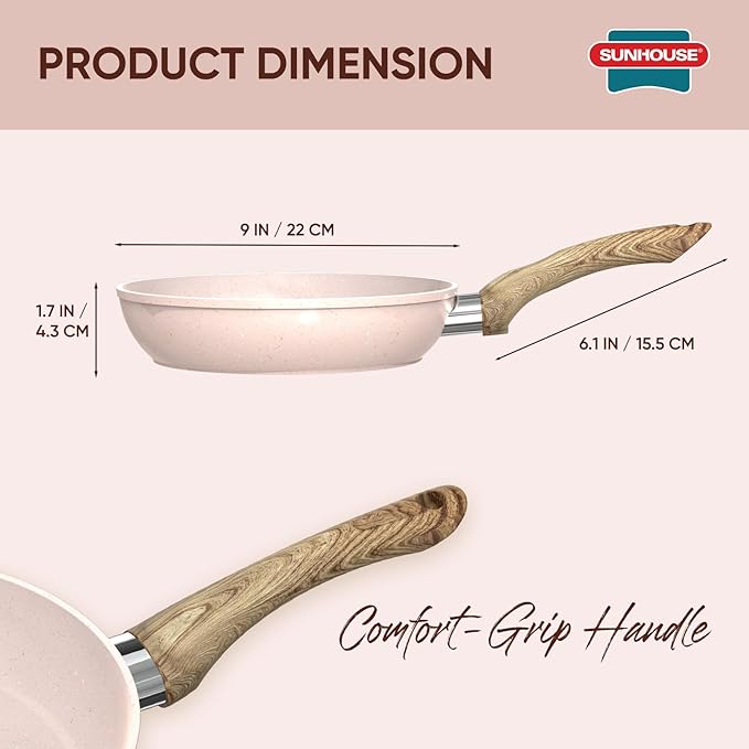 Sunhouse – Durable 9 Inch / 22 cm Nonstick Skillet, 4-Layer Non-Stick Frying Pan, PFOA-Free, Stay-Cool Handle, Induction Compatible with All Cooktops
