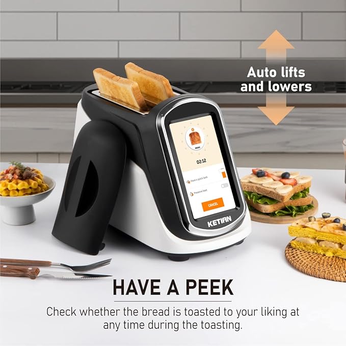 2 Slice Toaster,Smart Toaster with LCD Touchscreen,2 Wide Slots,5 Types Breads,7 Browning Levels, Customize Toasting Time,Have a Quick Look,120V 1400W