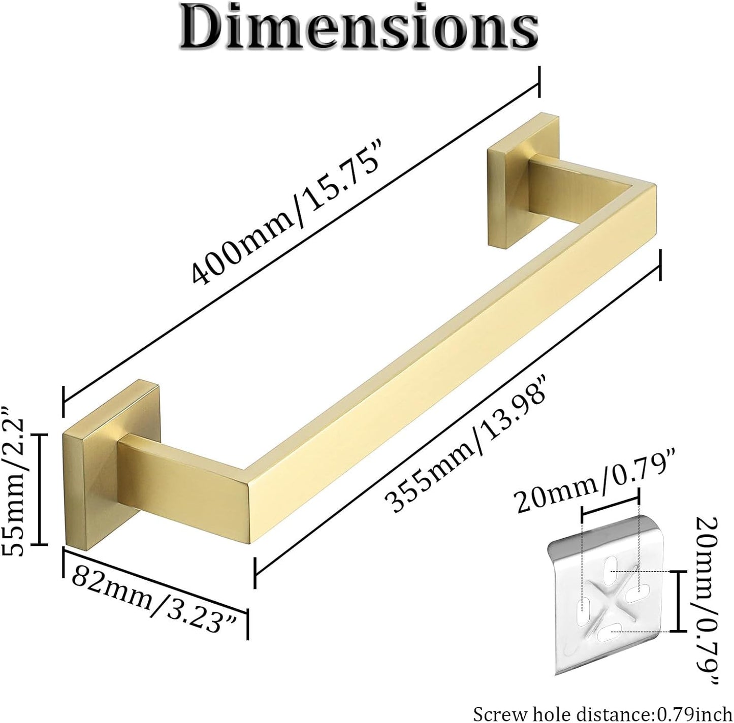 Alise Gold Towel Bars,15.75 Inch Towel Holder Towel Racks for Bathroom and Lavatory,SUS304 Stainless Steel Hand Towel Hanger Rail Wall Mount,Useable Length 13.98 Inch Towel Bar, GYT040-G