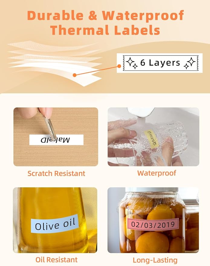 MakeID E1 Q1 Label Maker Tape Refills, 3-Roll 9/12/16mm Continuous Consumables Thermal Laminated Office Labeling Tape Replacement