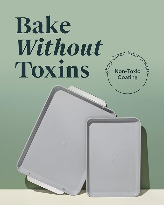 Caraway Non-Stick Ceramic Baking Sheet Duo - Naturally Slick Ceramic Coating - Non-Toxic, PTFE & PFOA Free - 18 x 13" Large & 15 x 10" Medium - Cream