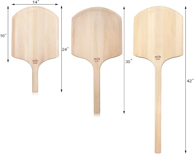 New Star Foodservice 50325 Restaurant-Grade Wooden Pizza Peel, 16" L x 14" W Plate, with 26" L Wooden Handle, 42" Overall Length