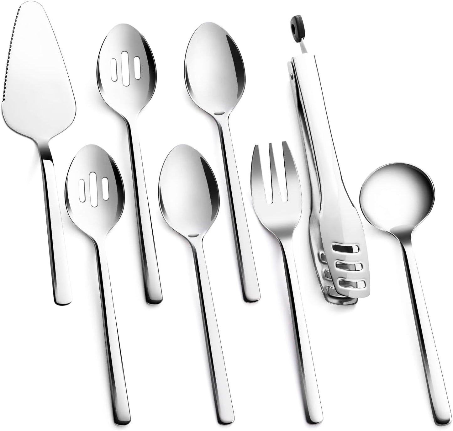 KINGSTONE Large Hostess Serving Utensils Set, 18/10 Stainless Steel Heavy Duty 10-inch Serving Utensils, Slotted Spoons, Forks, Tongs, Cake Pie Server for Buffet, Wedding, Party