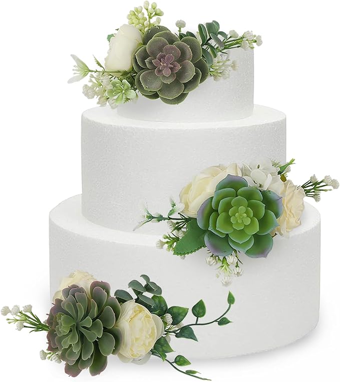 Rinlong Pre-made 3Pcs Faux Succulent Cake Decorating Flowers Cake Toppers Green Cake Decorations Wedding Birthday Baby Shower Spring Cake Decor Topper