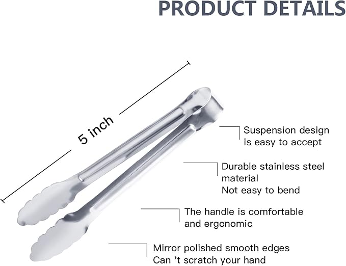 Serving Tongs,Buffet Tongs, Dmoera Stainless Steel Food Tong Serving Tong Small Serving Tongs Stainless Steel Mini Appetizer Tongs, Set of 12