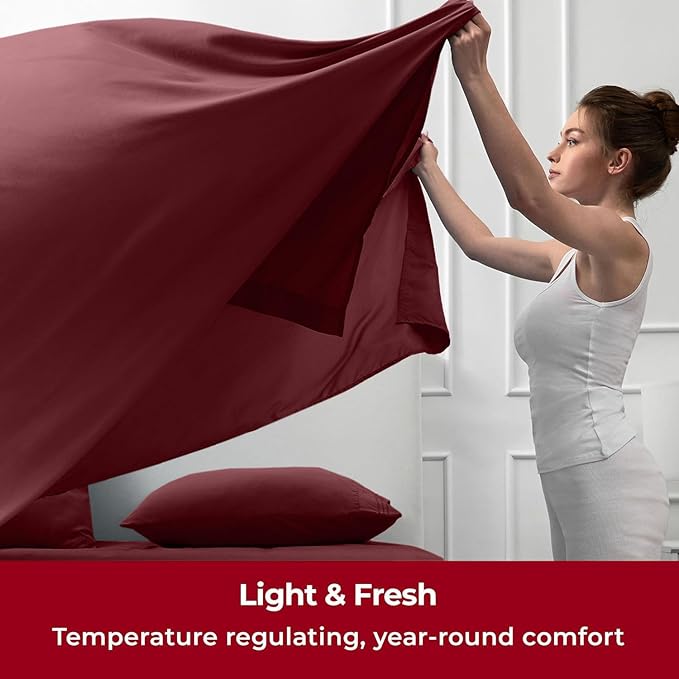 Mellanni Twin XL Sheets Set - 3 PC Iconic Collection Bedding - Hotel Luxury, Extra Soft, Cooling Bed Sheets - Wrinkle, Fade, Stain Resistant (Twin Extra Long, Burgundy)