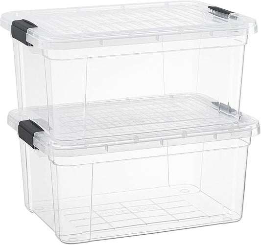 Superio Storage Bins with Lids - Clear Boxes for Organizing, Stackable Plastic Containers - BPA Free, Non-Toxic, Odor Free, Organizer for Home, Office, Dorm(2 Pack, 11 Qt)