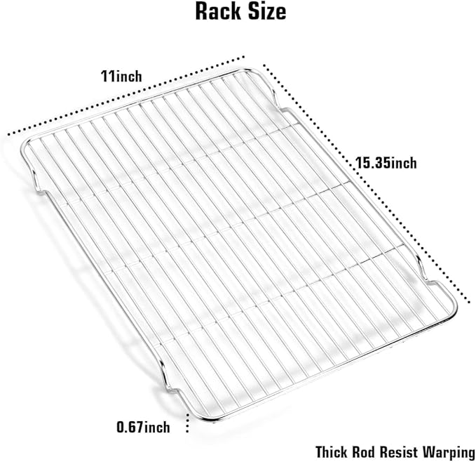 Wildone Baking Sheet & Rack Set [2 Sheets + 2 Racks], Stainless Steel Cookie Pan with Cooling Rack, Size 16 x 12 x 1 Inch, Non Toxic & Heavy Duty & Easy Clean