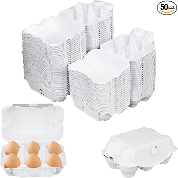 50 Pack Egg Baskets, Half Dozen Egg Cartons, Paper Egg Cartons, Egg Holder Hold 6 Eggs each for Safe Storage, Transport & Display - Ideal for Farm Fresh Eggs, Crafts, White(Standard Size)