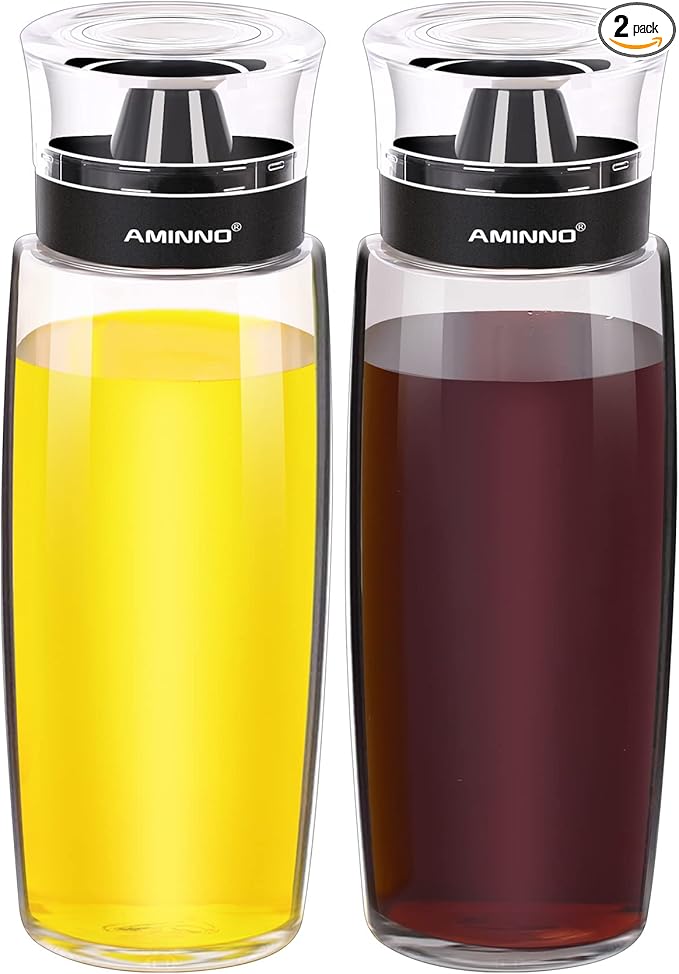 Oil and Vinegar Dispenser 2 Pack, Olive Oil and Vinegar Cruet Dispenser Bottle,Wide Opening(Easy Refilling) with lids, Sealed leakproof, Glass Oil Bottle for Kitchen Cooking, 9.5oz/280ml