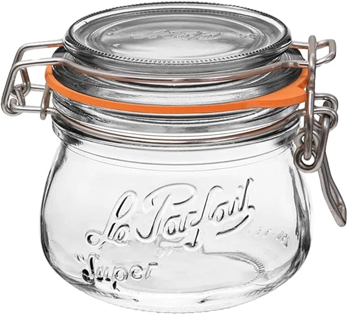 Le Parfait Super Jar - 250mL French Glass Canning Jar w/Wide Mouth, Airtight Lid (8oz/Half Pint, 1 pk)