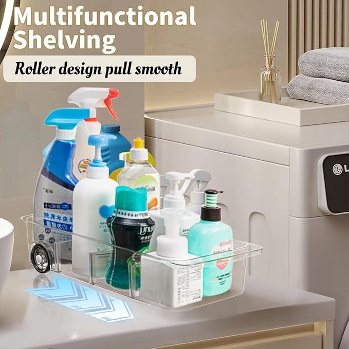 Attelite RollOut Refrigerator Drawer Organizer and Storage Clear Design with Dividers, Fridge Organizer on Wheels, Upgrade Thick Plastic Pantry Storage Bins, Kitchen Organization 2 Set