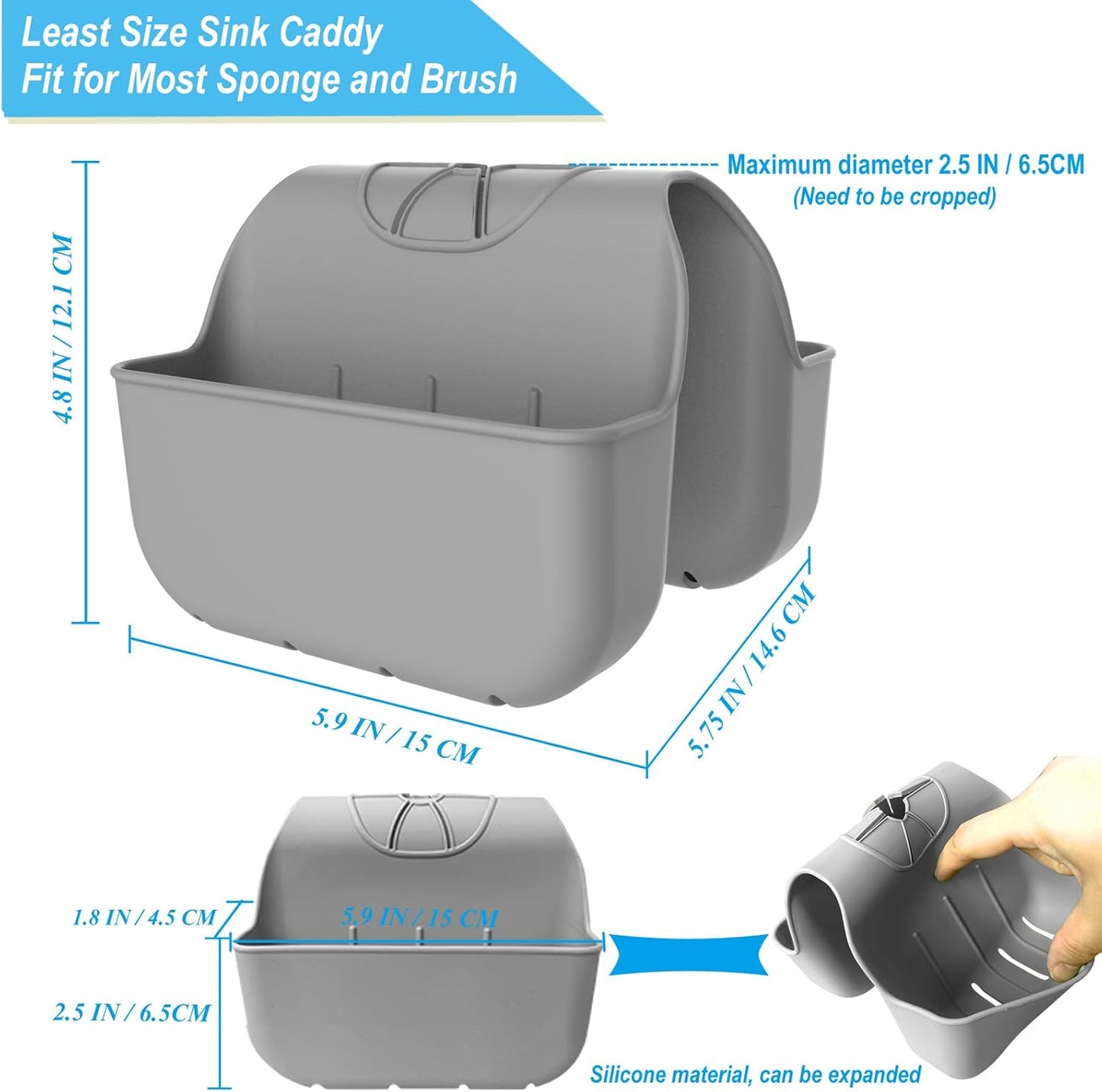 Sponge Holder for Kitchen Sink, Silicone Sink Saddle Caddy Organizer Rack, Sponges Holder Over Faucet, Hanging Kitchen Organizer Accessories Rack Basket Gray