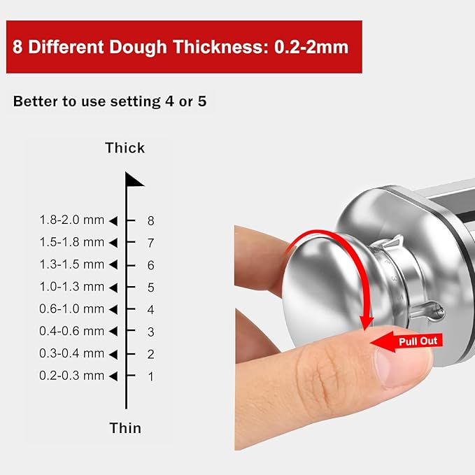 Pasta Roller Attachment for Kitchenaid Stand Mixer, Stainless Steel Pasta Maker Attachment with 8 Adjustable Thickness Knob, Dough Pasta Sheeter Roller for Raviolis Pasta