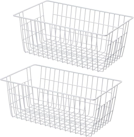 SANNO Freezer Baskets, Pantrty Storage Bins, Farmhouse Metal Wire Organizer for Kitchen Pantry Organizer 14"x11"x6"