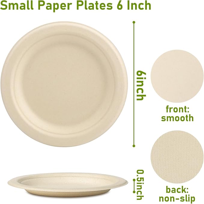 Paper Plates Bulk 400 Count, Small 6 inch Eco Friendly Plates, Compostable Biodegradable Disposable for Party, Everyday