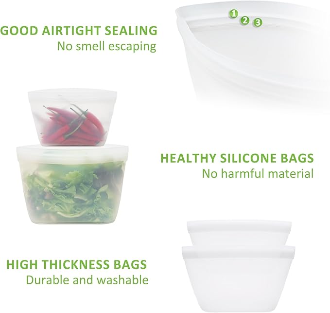 Silicone Bags for Food Storage, Reusable Zip Lock Bags Silicone Food Storage Containers, Freezer Microwave Oven Dishwasher Safe, Plastice BPA-Free 5 Pack (40oz 20oz 12oz 17oz 34oz)