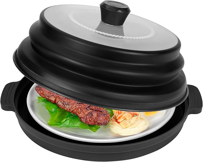 10.7 Inch Microwave Food Cover with Heat Insulation Mat, Anti-Scald Collapsible Microwave Splatter Cover, Multi-Functional as Colander & Fruit Plate, Dishwasher Safe, Ideal for Meal Prep (Transparent)