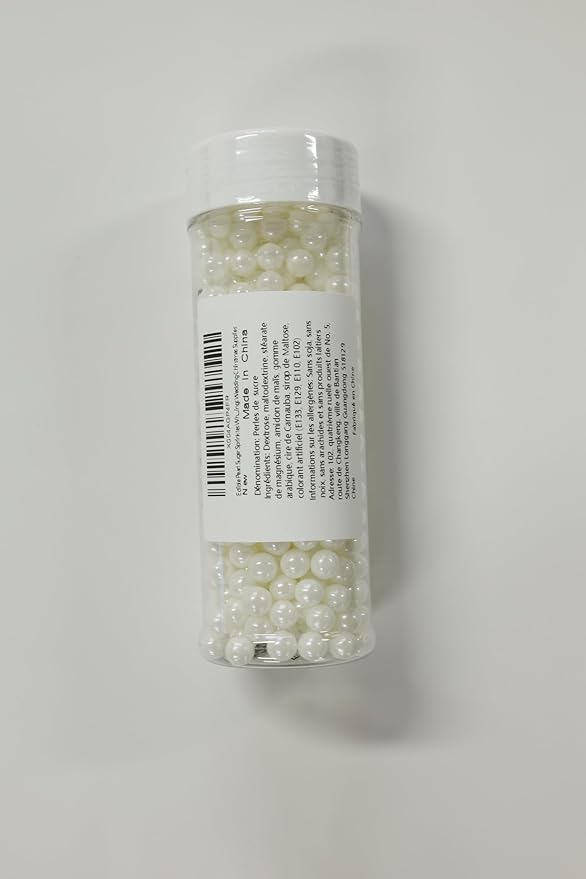 Edible Pearl Sugar Sprinkles White Candy Pearls Baking Decorations 7mm 130g/4.58 Oz White Sprinkles Sugar Pearl for Cake Decorating Edible Ball Sprinkle Ice Cream Toppings Wedding Chirstmas Supplies