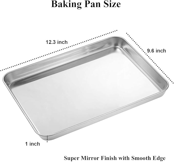 Wildone Baking Sheet Set of 2 - Stainless Steel Cookie Sheet Baking Pan, Size 12 x 10 x 1 inch, Non Toxic & Heavy Duty & Mirror Finish & Rust Free & Easy Clean