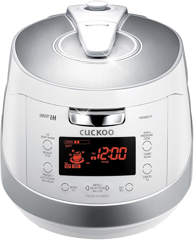 CUCKOO CRP-HS0657FW 6-Cup (Uncooked) / 12-Cup (Cooked) Induction Heating Pressure Rice Cooker with Nonstick Inner Pot, 16 Menu Modes, Safe Steam Release, Korean Voice Guide, Auto Clean (White/Silver)