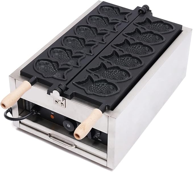 LYNICESHOP 2400W Commercial Fish Type Waffle Machine, Electric Nonstick Large Fish Type Waffle Machine Non Stick Japanese Taiyaki Maker Sea Bream Machine for Restaurant Snack Bar Sidewalk Vendors
