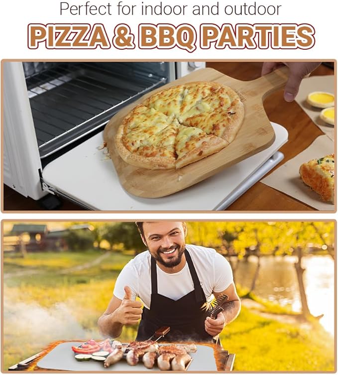 8 PCS Pizza Stone Set, Extra Large 15×12 Inch Pizza Stone for Grill, Rectangle Baking Sone With Pizza Kit for Pizza, Bread, BBQ Grilling, Pizza Peel Set