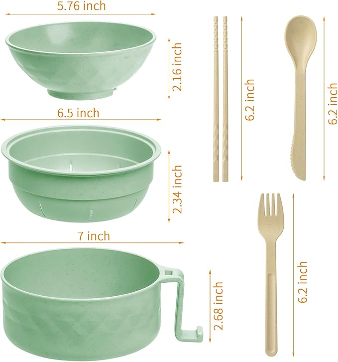 Ramen Cooker,32oz Ramen Bowl Set,Microwave Ramen Bowl, Microwave Bowl with Lid, Portable Noodle Bowls,for Home Office Dorm Room College gift (Green)