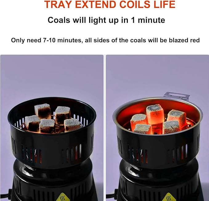 Multipurpose Charcoal Starter - Coal Burner Hot Plate Electric Stove Coconut Starter with Stainless Detachable Tongs, 4.9Ft Longer Cords, 600W Faster Heating for BBQ Kitchen etc.