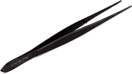 O'Creme Stainless Steel Precision Kitchen Tweezer Tongs 6.25" with Fine Tip (Black)