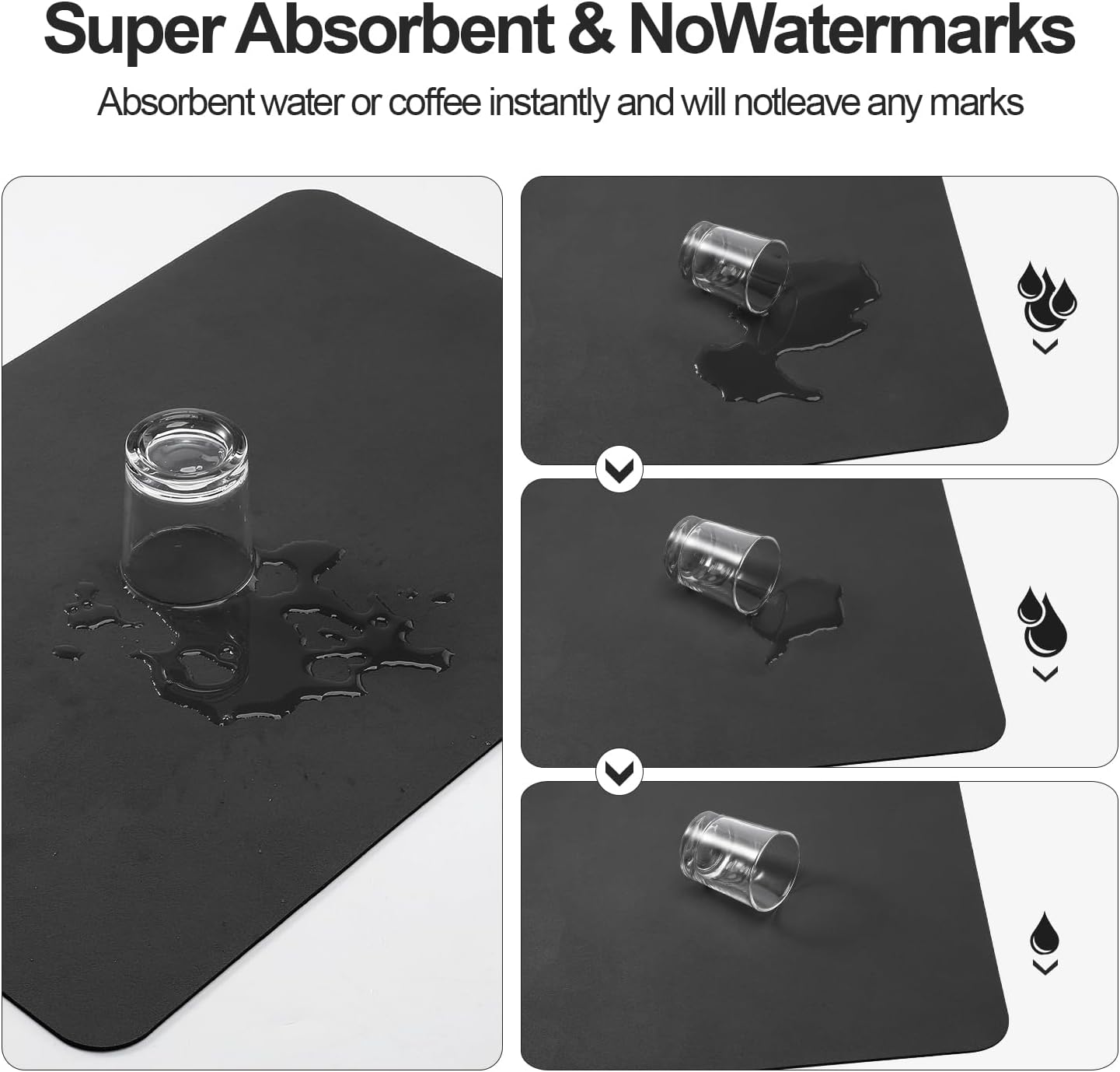 Dish Drying Mat for Kitchen Counter | Coffee Bar Mat for Countertops | Heat Resistant Drainer Mat with Non-slip Rubber Backed | Hide Stain Kitchen Absorbent Draining Mat | Black 16"x18"