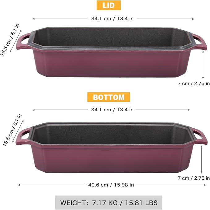 Bread Pan Cast Iron Loaf Pan with Lid Bread Loaf Pan 13x5 Inch Enameled Cast Iron Sourdough Bread Pan,Magenta