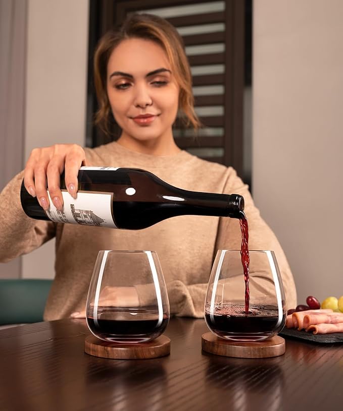 LUNA & MANTHA Stemless Wine Glasses Set of 6, 14.5oz Red White Wine Glass,Premium Hand Blown Crystal Glasses for Daily Use and Special Days, Perfect Gifts for Men and Women