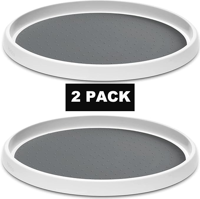 Set of 2, 12 Inch Non-Skid Lazy Susan Organizer, Pantry Lazy Susan Turntable for Cabinet, Kitchen Cabinet Organizer, Pantry Organization and Storage -White/Gray