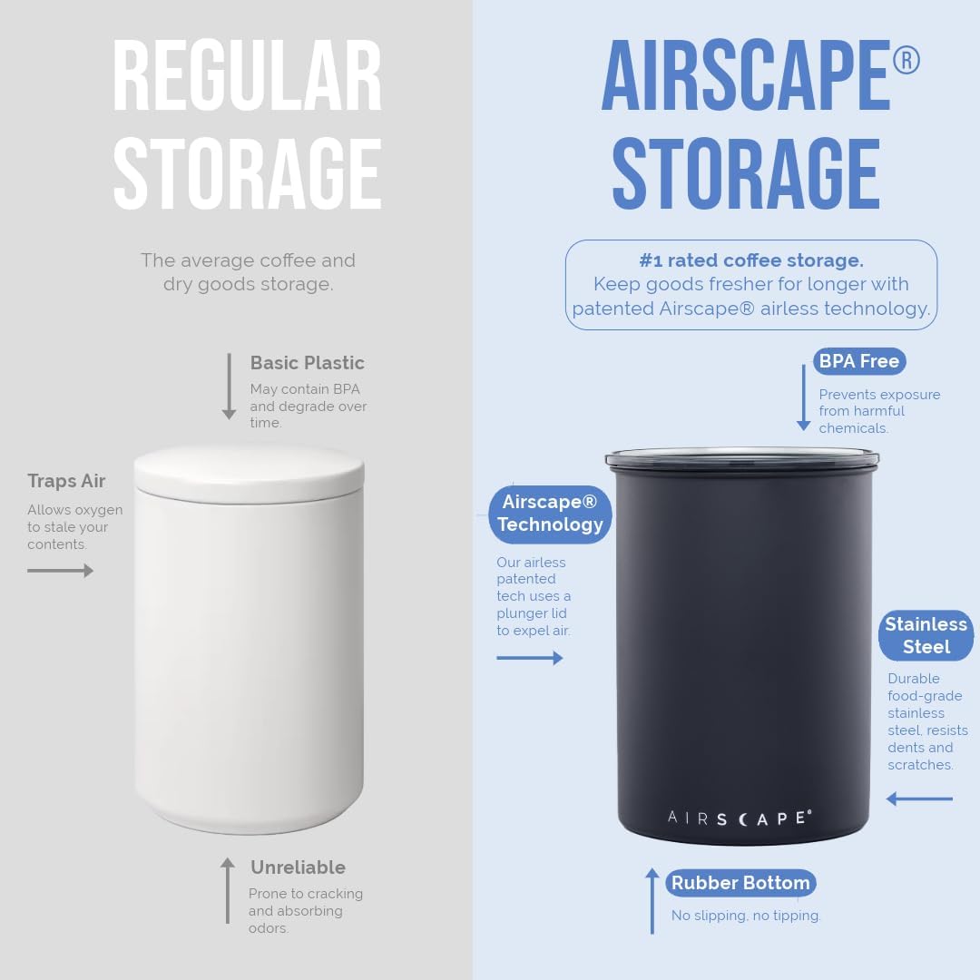 Planetary Design Airscape Stainless Steel Coffee Canister | Food Storage Container | US Patented Inner Plunger Lid REMOVES Excess Oxygen | Don't Buy airtight, Buy AIR-Less | (Medium, Brushed Copper)