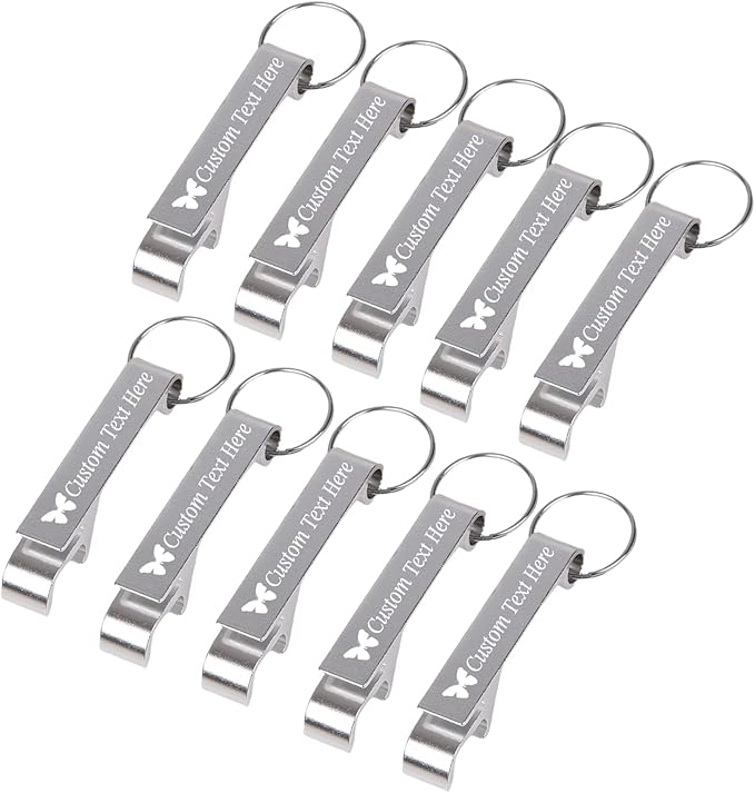 10PCS Personalized Bottle Opener Keychain Bulk Custom Beer Bottle Opener with Logo Text Engraved Wedding Bottle Opener Favors Customized Gifts for Guests Baby Shower Birthday Party-Silver