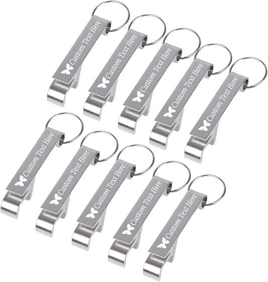 10PCS Personalized Bottle Opener Keychain Bulk Custom Beer Bottle Opener with Logo Text Engraved Wedding Bottle Opener Favors Customized Gifts for Guests Baby Shower Birthday Party-Silver