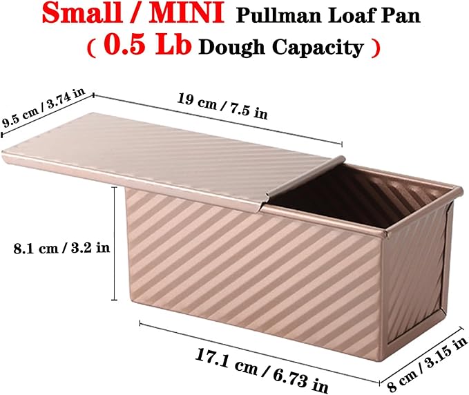 Small Pullman Loaf Pan with Lid, 0.5 lb Dough Capacity, Mini Bakeware Carbon Steel Toast Mold for Baking Bread